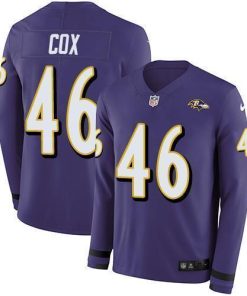 Nike Baltimore Ravens #46 Morgan Cox Purple Team Color Men's Stitched NFL Limited Therma Long Sleeve Jersey Men's