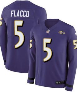 Nike Baltimore Ravens #5 Joe Flacco Purple Team Color Men's Stitched NFL Limited Therma Long Sleeve Jersey Men's