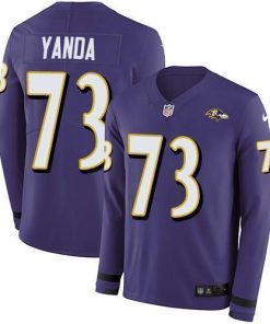 Nike Baltimore Ravens #73 Marshal Yanda Purple Team Color Men's Stitched NFL Limited Therma Long Sleeve Jersey Men's