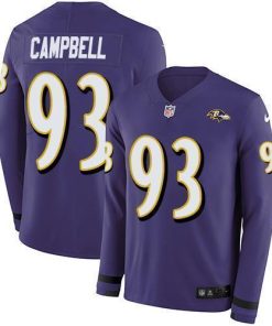 Nike Baltimore Ravens #93 Calais Campbell Purple Team Color Men's Stitched NFL Limited Therma Long Sleeve Jersey Men's