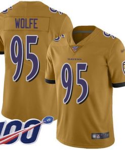 Nike Baltimore Ravens #95 Derek Wolfe Gold Men's Stitched NFL Limited Inverted Legend 100th Season Jersey Men's