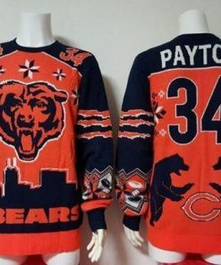 Nike Bears #34 Walter Payton Orange/Navy Blue Men's Ugly Sweater