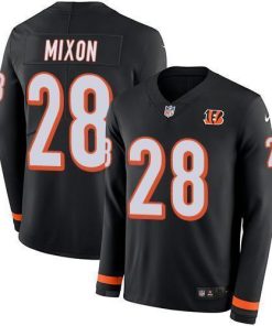 Nike Bengals #28 Joe Mixon Black Team Color Men's Stitched NFL Limited Therma Long Sleeve Jersey