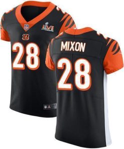 Nike Bengals #28 Joe Mixon Black Team Color Super Bowl LVI Patch Men's Stitched NFL Vapor Untouchable Elite Jersey