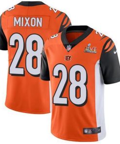 Nike Bengals #28 Joe Mixon Orange Alternate Super Bowl LVI Patch Men's Stitched NFL Vapor Untouchable Limited Jersey