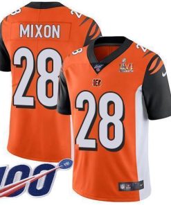 Nike Bengals #28 Joe Mixon Orange Super Bowl LVI Patch Alternate Men's Stitched NFL 100th Season Vapor Limited Jersey