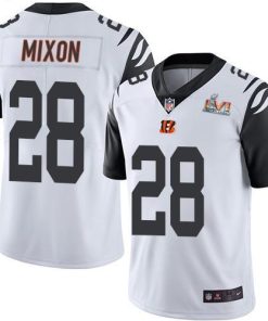 Nike Bengals #28 Joe Mixon White Super Bowl LVI Patch Men's Stitched NFL Limited Rush Jersey