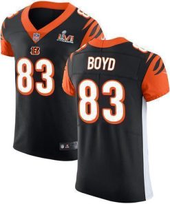 Nike Bengals #83 Tyler Boyd Black Team Color Super Bowl LVI Patch Men's Stitched NFL Vapor Untouchable Elite Jersey