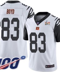 Nike Bengals #83 Tyler Boyd White Super Bowl LVI Patch Men's Stitched NFL Limited Rush 100th Season Jersey