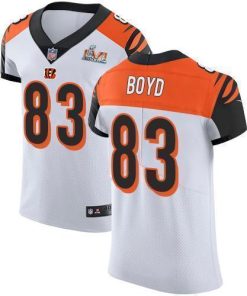 Nike Bengals #83 Tyler Boyd White Super Bowl LVI Patch Men's Stitched NFL Vapor Untouchable Elite Jersey