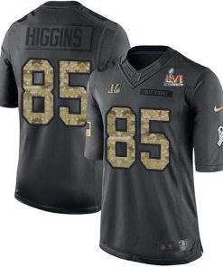 Nike Bengals #85 Tee Higgins Black Team Color Super Bowl LVI Patch Men's Stitched NFL Limited Therma Long Sleeve Jersey