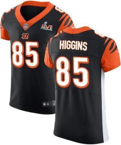 Nike Bengals #85 Tee Higgins Black Team Color Super Bowl LVI Patch Men's Stitched NFL Vapor Untouchable Elite Jersey