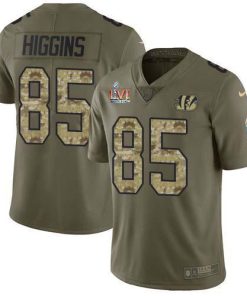 Nike Bengals #85 Tee Higgins Olive/Camo Men's Super Bowl LVI Patch Stitched NFL Limited 2017 Salute To Service Jersey