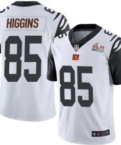Nike Bengals #85 Tee Higgins White Super Bowl LVI Patch Men's Stitched NFL Limited Rush Jersey