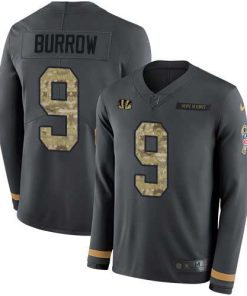 Nike Bengals #9 Joe Burrow Anthracite Salute To Service Men's Stitched NFL Limited Therma Long Sleeve Jersey