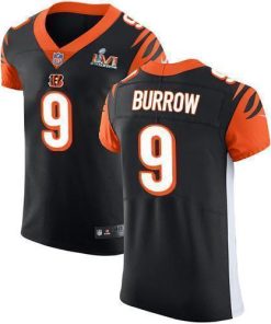 Nike Bengals #9 Joe Burrow Black Team Color Super Bowl LVI Patch Men's Stitched NFL Vapor Untouchable Elite Jersey