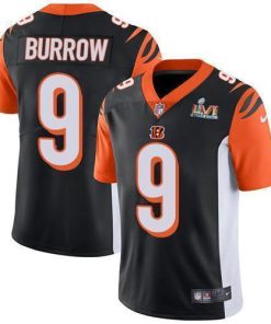 Nike Bengals #9 Joe Burrow Black Team Color Super Bowl LVI Patch Men's Stitched NFL Vapor Untouchable Limited Jersey