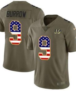Nike Bengals #9 Joe Burrow Olive/USA Flag Men's Stitched NFL Limited 2017 Salute To Service Jersey