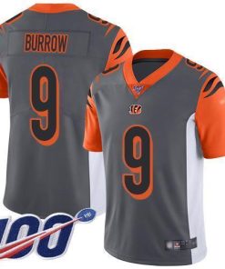 Nike Bengals #9 Joe Burrow Silver Men's Stitched NFL Limited Inverted Legend 100th Season Jersey
