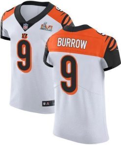 Nike Bengals #9 Joe Burrow White Super Bowl LVI Patch Men's Stitched NFL Vapor Untouchable Elite Jersey