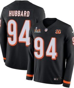 Nike Bengals #94 Sam Hubbard Black Team Color Super Bowl LVI Patch Men's Stitched NFL Limited Therma Long Sleeve Jersey