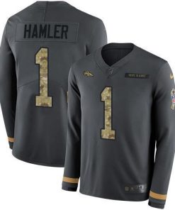 Nike Broncos #1 KJ Hamler Anthracite Salute To Service Men's Stitched NFL Limited Therma Long Sleeve Jersey