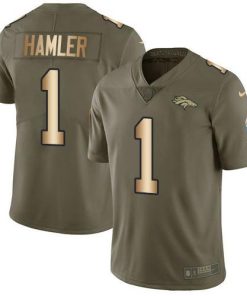 Nike Broncos #1 KJ Hamler Olive/Gold Men's Stitched NFL Limited 2017 Salute To Service Jersey
