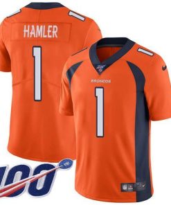 Nike Broncos #1 KJ Hamler Orange Team Color Men's Stitched NFL 100th Season Vapor Untouchable Limited Jersey