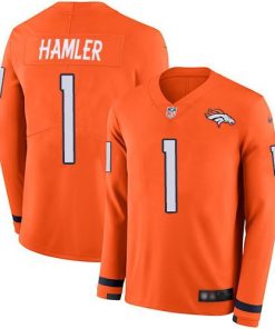 Nike Broncos #1 KJ Hamler Orange Team Color Men's Stitched NFL Limited Therma Long Sleeve Jersey