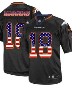 Nike Broncos #18 Peyton Manning Black Men's Stitched NFL Elite USA Flag Fashion Jersey