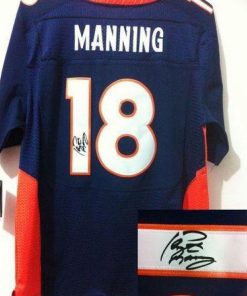 Nike Broncos #18 Peyton Manning Navy Blue Alternate Men's Stitched NFL Elite Autographed Jersey