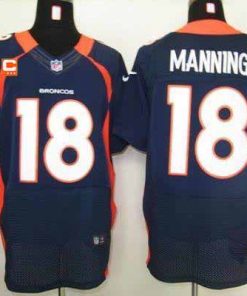 Nike Broncos #18 Peyton Manning Navy Blue With C Patch Men's Stitched NFL Elite Jersey