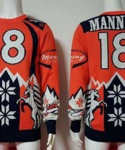 Nike Broncos #18 Peyton Manning Orange/Navy Blue Men's Ugly Sweater