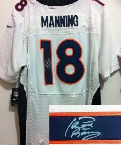 Nike Broncos #18 Peyton Manning White Men's Stitched NFL Elite Autographed Jersey