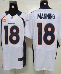 Nike Broncos #18 Peyton Manning White With C Patch Men's Stitched NFL Elite Jersey