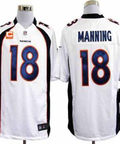 Nike Broncos #18 Peyton Manning White With C Patch Men's Stitched NFL Game Jersey