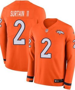 Nike Broncos #2 Patrick Surtain II Orange Team Color Men's Stitched NFL Limited Therma Long Sleeve Jersey