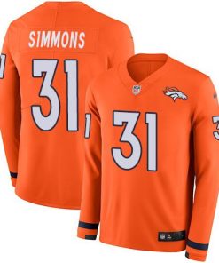 Nike Broncos #31 Justin Simmons Orange Team Color Men's Stitched NFL Limited Therma Long Sleeve Jersey