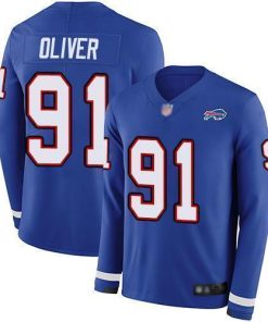 Nike Buffalo Bills #91 Ed Oliver Royal Blue Team Color Men's Stitched NFL Limited Therma Long Sleeve Jersey Men's