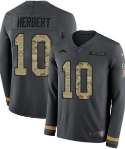 Nike Chargers #10 Justin Herbert Anthracite Salute To Service Men's Stitched NFL Limited Therma Long Sleeve Jersey