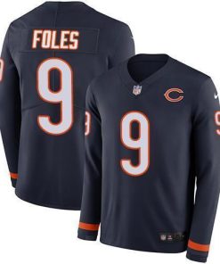 Nike Chicago Bears #9 Nick Foles Navy Blue Team Color Men's Stitched NFL Limited Therma Long Sleeve Jersey Men's