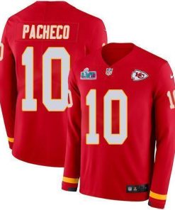 Nike Chiefs #10 Isiah Pacheco Red Team Color Super Bowl LVII Patch Men's Stitched NFL Limited Therma Long Sleeve Jersey
