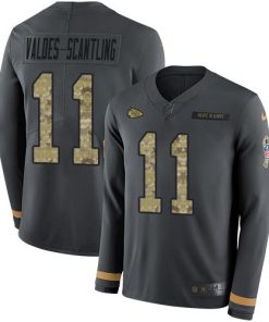 Nike Chiefs #11 Marquez Valdes-Scantling Anthracite Salute To Service Men's Stitched NFL Limited Therma Long Sleeve Jersey