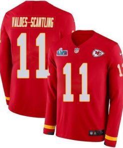 Nike Chiefs #11 Marquez Valdes-Scantling Red Team Color Super Bowl LVII Patch Men's Stitched NFL Limited Therma Long Sleeve Jersey