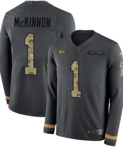 Nike Chiefs #1 Jerick McKinnon Anthracite Salute To Service Men's Stitched NFL Limited Therma Long Sleeve Jersey