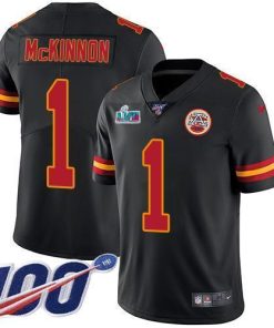 Nike Chiefs #1 Jerick McKinnon Black Super Bowl LVII Patch Men's Stitched NFL Limited Rush 100th Season Jersey
