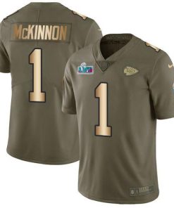 Nike Chiefs #1 Jerick McKinnon Olive/Gold Super Bowl LVII Patch Men's Stitched NFL Limited 2017 Salute To Service Jersey