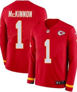 Nike Chiefs #1 Jerick McKinnon Red Team Color Men's Stitched NFL Limited Therma Long Sleeve Jersey