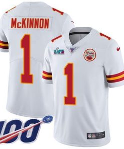 Nike Chiefs #1 Jerick McKinnon White Super Bowl LVII Patch Men's Stitched NFL 100th Season Vapor Limited Jersey