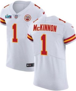 Nike Chiefs #1 Jerick McKinnon White Super Bowl LVII Patch Men's Stitched NFL Vapor Untouchable Elite Jersey